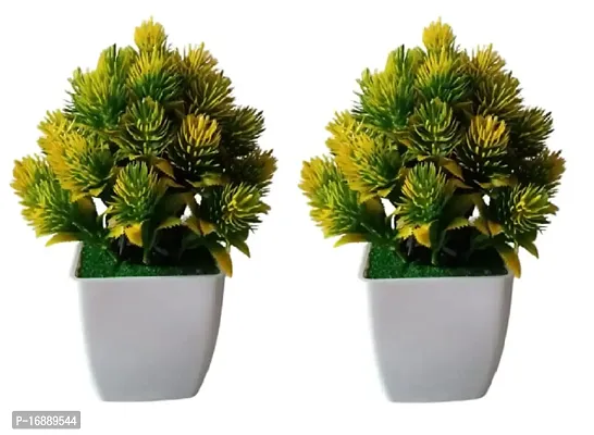 HYPERBOLES 2 Mini Artificial Bonsai Wild Plant Green Tree for Home Decor - 6 Inch/15 cm