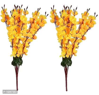 SOFIX Artificial Peach Blossom Orchid Flower Bunch for Vase - Pack of 2-9 Stems - 20inch/50cm- (Yellow)