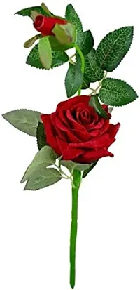 Hyperboles Artificial Rose Flower Stick (Red, 1 Rose Flowers With 1 Rose Bud)-thumb1