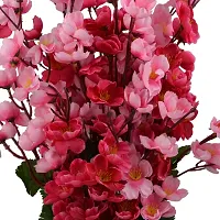 SOFIX Beautiful Artificial Peach Blossom Flowers Bunch with Pot for Home Decor - 40 cm - (Red Pink)-thumb1