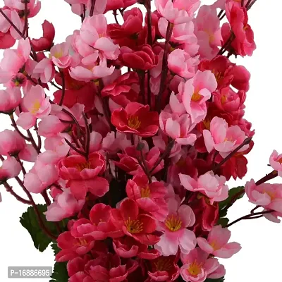 SOFIX Beautiful Artificial Peach Blossom Flowers Bunch with Pot for Home Decor - 40 cm - (Red Pink)-thumb2