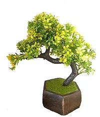 SOFIX Bonsai Wild Plant Artificial Plant for Home Decor with Wooden Pot - 20 cm (Yellow)-thumb3