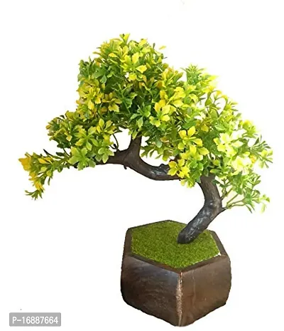 SOFIX Bonsai Wild Plant Artificial Plant for Home Decor with Wooden Pot - 20 cm (Yellow)-thumb4