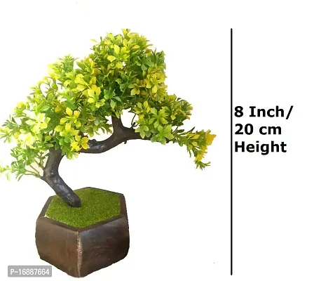 SOFIX Bonsai Wild Plant Artificial Plant for Home Decor with Wooden Pot - 20 cm (Yellow)-thumb2