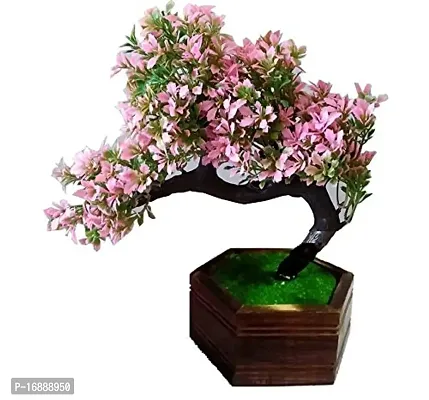 Hyperboles Artificial Bonsai Flower Plant with Wood Pot (Pink)