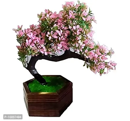 SOFIX Bonsai Wild Plant Artificial Plant with Wooden Pot - 20 CM (Pink)