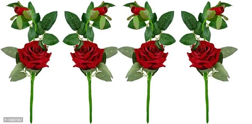 Hyperboles Artificial Rose Flower Stick (Red, 1 Rose Flowers With 1 Rose Bud)-thumb0