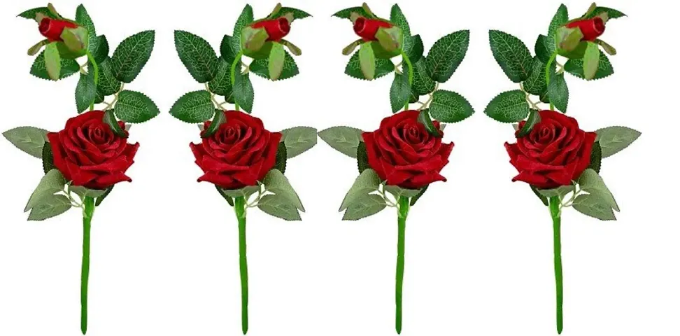 Hyperboles Artificial Rose Flower Stick (Red, 1 Rose Flowers With 1 Rose Bud)