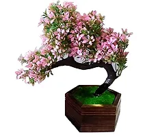 SOFIX Bonsai Wild Plant Artificial Plant with Wooden Pot - 20 CM (Pink)-thumb1