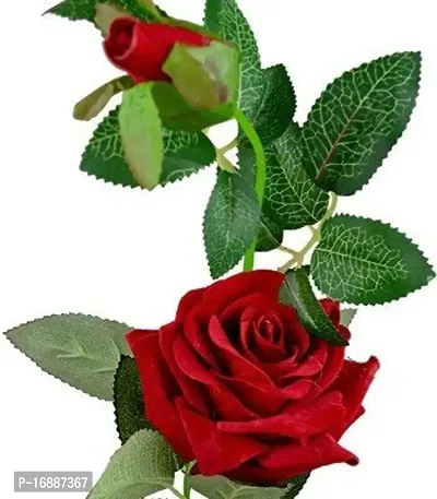 Hyperboles Artificial Rose Flower Stick (Red, 1 Rose Flowers With 1 Rose Bud)-thumb3