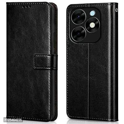 COVERBLACK Leather Finish Inside TPU Wallet Stand Magnetic Closure Flip Cover for Infinix SMART 8 HD - Starry Black