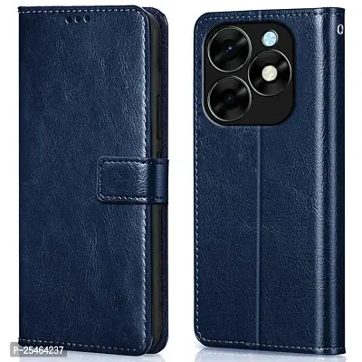 COVERBLACK Leather Finish Inside TPU Wallet Stand Magnetic Closure Flip Cover for Infinix SMART 8 HD - Navy Blue