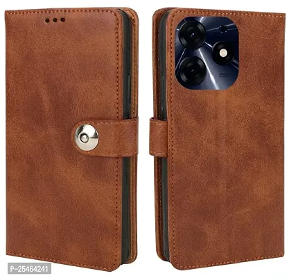COVERBLACK Infinix X6525 / SMART 8HD Flip Cover | Full Protection |Back TPU Wallet Stylish Button Magnetic Book Cover Leather Flip Case for Infinix SMART 8 HD - Executive Brown