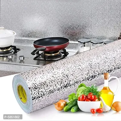 Kitchen Waterproof Self Adhesive Anti-Mold Aluminium Foil Paper Sticker Roll For Kitchen Wall, Drawers (Silver) (60 X 200 CM) Pack Of 1