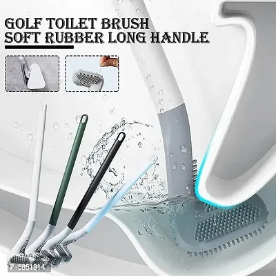 Golf Silicon Toilet Brush With Slim No-Slip Long Handle, Flex Toilet Brush Anti-Drip Set, 360 Deep Golf Head Brush Toilet Bowl Cleaner Brush, Golf Toilet Brushes For Bathroom Cleaning Brush-thumb0