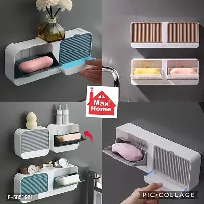 Duble Soap Holder With Lid Wall Mounted Dish For Bathroom Plastic Dust-Proof Storage Box Bathroom Accessories-thumb0