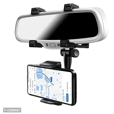 360 Degree Rotation Adjustable Anti Vibration Car Phone Holder for Rear View Mirror Mount Stand - Supports Mobile Up to 6.5 inch Smartphones