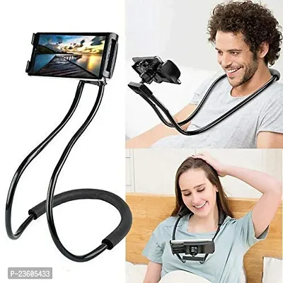 Lazy Neck Phone Holder, Neck Hanging Mobile Cell Phone Stand, Multiple Function Bracket, Flexible Rotating Mounts Universal for Smartphones (Black)-thumb0