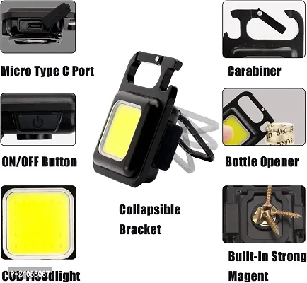 Magnetic Flashlights Powerful COB 500 High Lumens Bright Rechargeable Keychain (Black_White Light)-thumb4