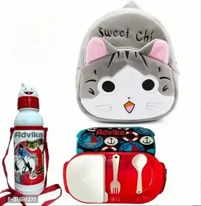 Cute Soft Plush Bag with Lunch Box and Bottle-thumb0