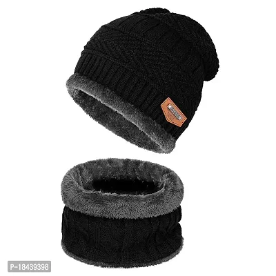 Beanie Hat Scarf Set Winter Warm Knit Hat Thick Skull Cap for Men and Women (01 Black, Beanie Hat)-thumb0