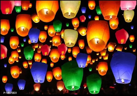 TRUFLAIR Paper Colourful Make A Wish High Flying Sky Lantern Hot Air Balloon with Fuel Wax Candle Set of 7 Wishing Hot Air Balloon-thumb0