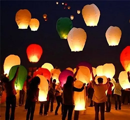 TRUFLAIR Paper Sky Lantern Hot Air Balloon (Assorted Colour) - Pack of 10 (Flying Night Sky Light Lanterns Balloon-V23)