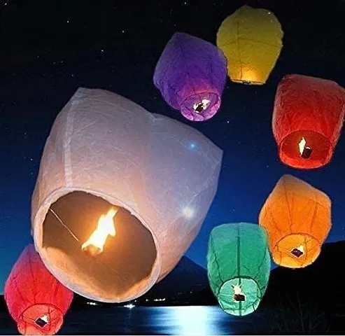 Sky Lantern Hot Air Balloon TRUFLAIR Paper Lantern/Parachute for Flying in Sky/Akash Kandil for Diwali Sky Lamp with Fuel Wax Candle (Pack of 10)