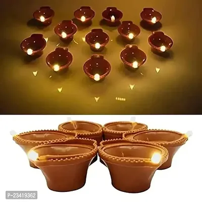 Plastic Well Led Light Water Sensor Diya No Electricity Needed, Artificial Flameless Candle Panti Best for Decorations for All Occasions Ganapati Navratri Diwali Wedding Party (Pack of 24)