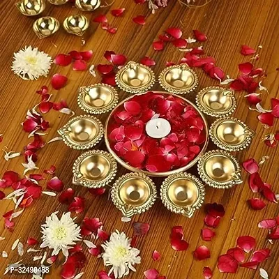 Handicraft Flower Shape Diya Decorative Urli Bowl for Home, Office and Table Decor |Floating Flowers and Tea Light Candles Home, Diwali Decoration, Pooja