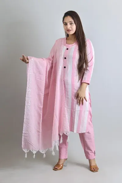 Fancy Khadi Cotton Printed Kurta Bottom Dupatta Set
