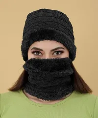 TATMIN Women Wool Knitted Balaclava Beanie Cap for Winter Wear Free Size (Balaclava Beanie Cap) (Black)-thumb2