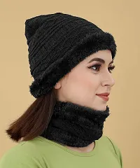 TATMIN Women Wool Knitted Balaclava Beanie Cap for Winter Wear Free Size (Balaclava Beanie Cap) (Black)-thumb3