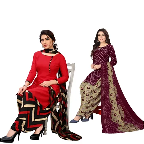 Stylish Crepe Printed Dress Material with Dupatta - Pack of 2