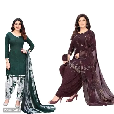 Stylish Fancy Designer Crepe Unstitched Dress Material Top With Bottom Wear And Dupatta Set For Women Pack Of 2-thumb0