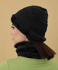 TATMIN Women Wool Knitted Balaclava Beanie Cap for Winter Wear Free Size (Balaclava Beanie Cap) (Black)-thumb1