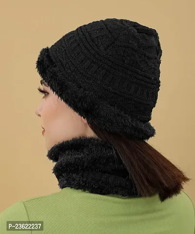 TATMIN Women Wool Knitted Balaclava Beanie Cap for Winter Wear Free Size (Balaclava Beanie Cap) (Black)-thumb2
