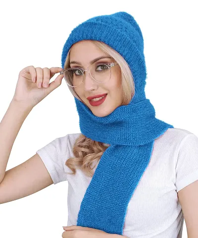 TATMIN Women Wool Knitted Cap Muffler for Winter Wear Free Size (Muffler Cap)