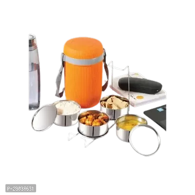 CELLO Wow 3 Lunch Box with Inner Stainless Steel, 2 Units, Orange