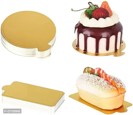 Mini Cake Board - Pastry Base, Pastry Tray, Cake Board, Dessert Display Tray, Golden Mousse Cake Board Round And Rectangle (Pack Of 25)-thumb0