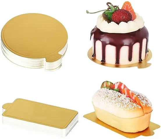 Mini Cake Board - Pastry Base, Pastry Tray, Cake Board, Dessert Display Tray, Golden Mousse Cake Board Round And Rectangle (Pack Of 25)