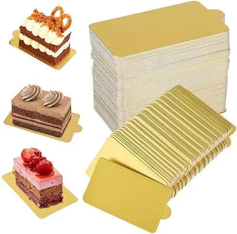 Mini Cake Board - Pastry Base, Pastry Tray, Cake Board, Dessert Display Tray, Golden Mousse Cake Board Rectangle (Pack Of 100)