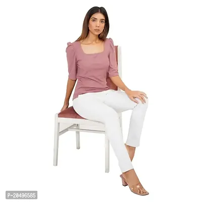 EcoLove Women's Square Neck Elbow Length Regular Fit Plain Casual Solid Viscose Top-thumb5