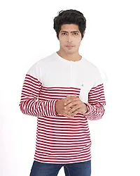 CARBON BASICS Men's Regular Fit Cotton Striped Henley T-Shirt Full Sleeves-thumb1