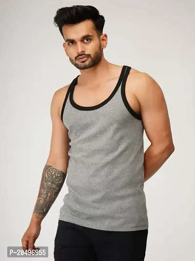 EcoLove Men's Cotton Solid Regular Fit Muscle Vests/Rib Gym Vest-thumb3