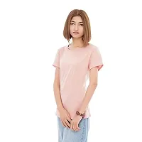 CARBON BASICS Women T-Shirt Half Sleeve, Round Neck Cotton Plain Tshirt-thumb3