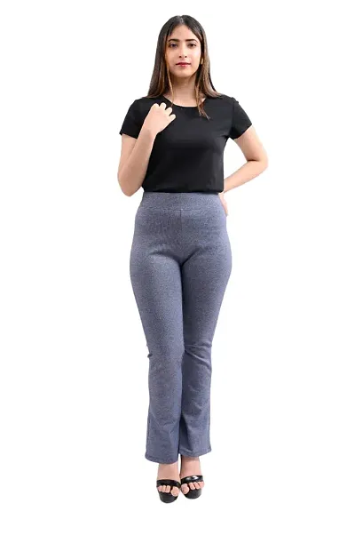 EcoLove Women's Interlock Bell Bottom Regular Solid Casual Formal Wear Blend Trousers Pants