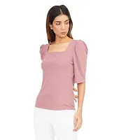 EcoLove Women's Square Neck Elbow Length Regular Fit Plain Casual Solid Viscose Top-thumb1