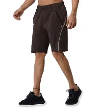 CARBON BASICS Men's Cotton Regular Relaxed Fit Casual Sports Gym Running Shorts with 2 Cross Zip Pockets-thumb2