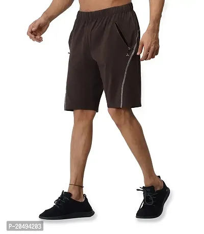 CARBON BASICS Men's Cotton Regular Relaxed Fit Casual Sports Gym Running Shorts with 2 Cross Zip Pockets-thumb3